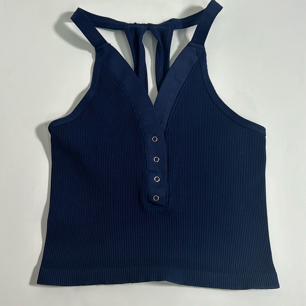 FP Movement by Free People Deep Blue Ribbed Tank Top